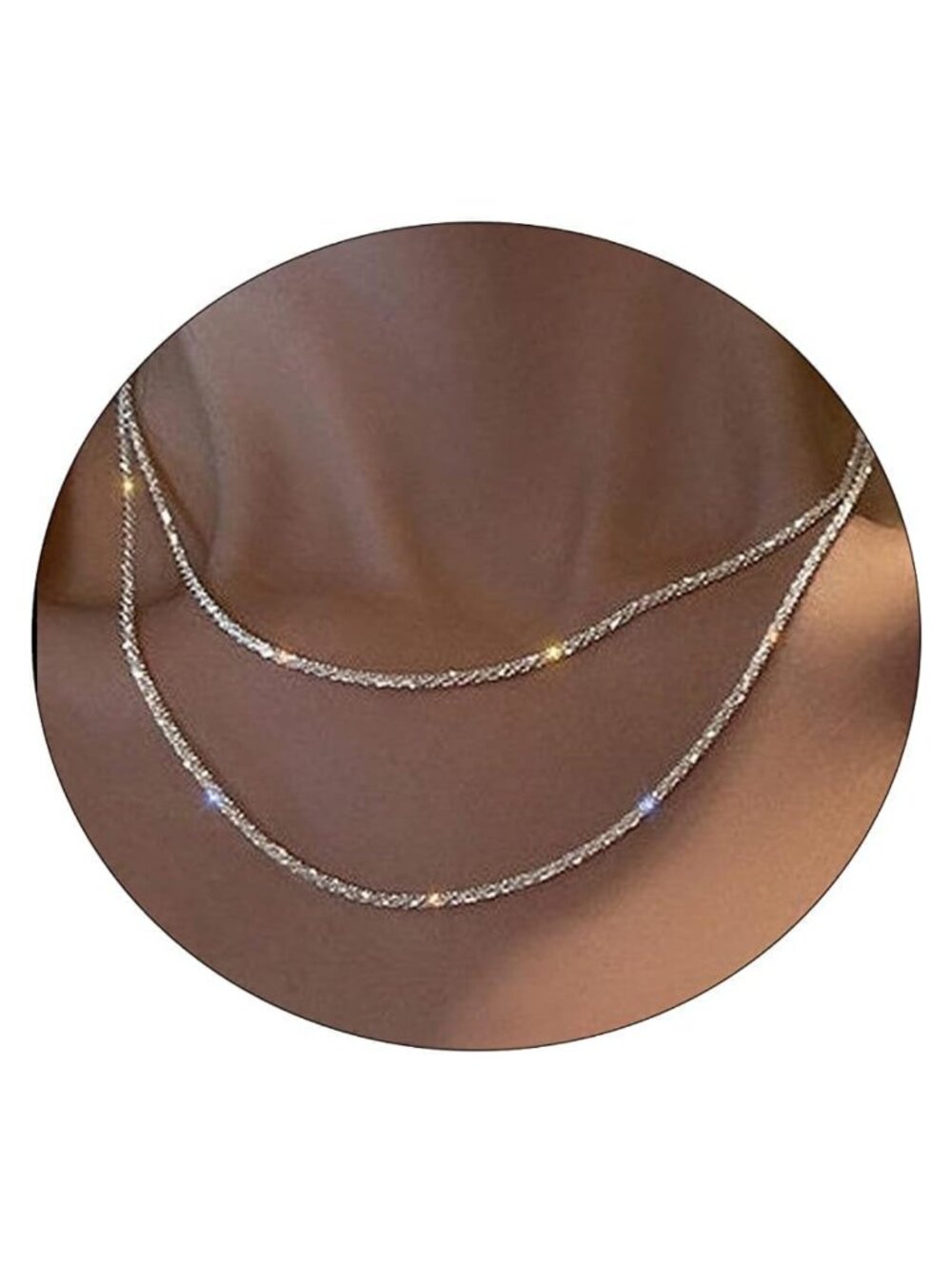 Silver Layered Rope Chain Choker Necklace Set Double Layer Women Jewelry